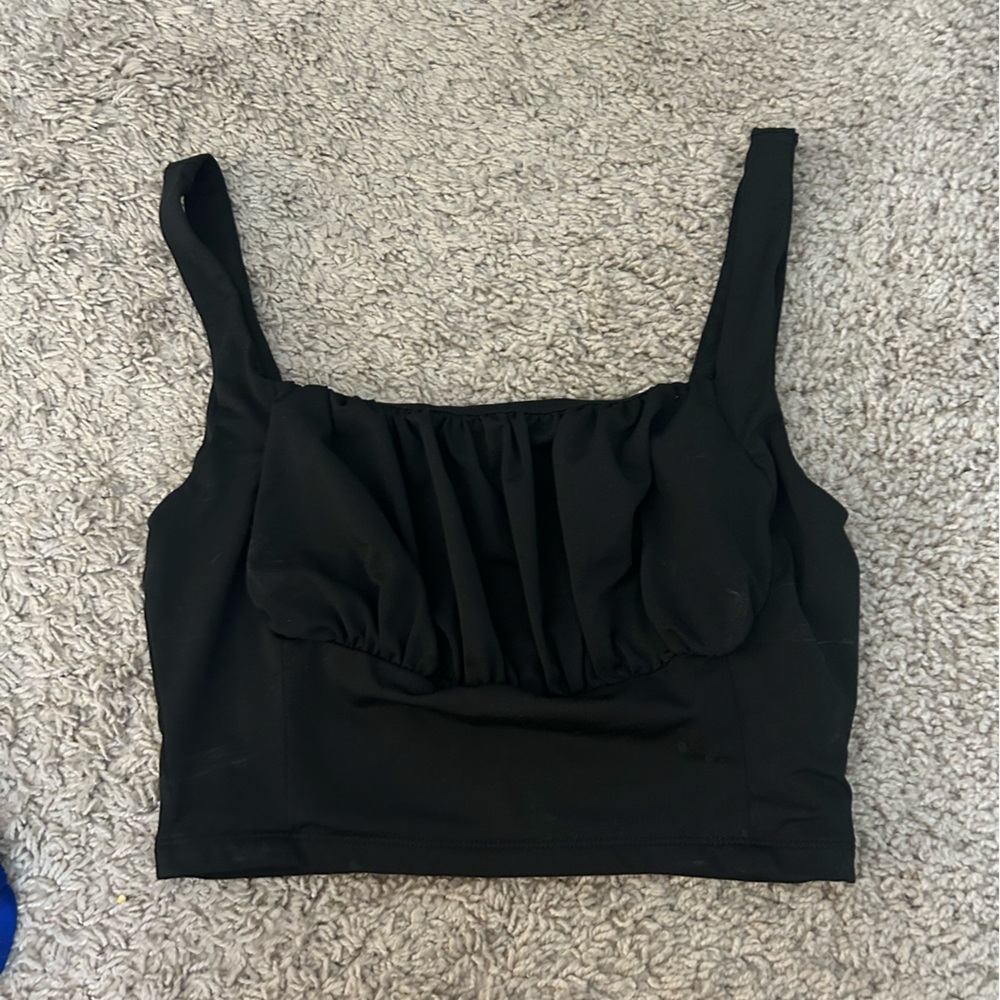 SHEIN Black Ruched Crop Tank Top
